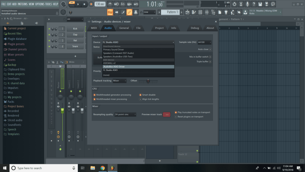 fl studio asio device