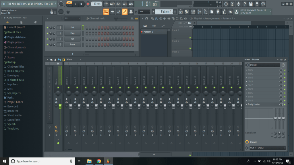 fl studio mixer window