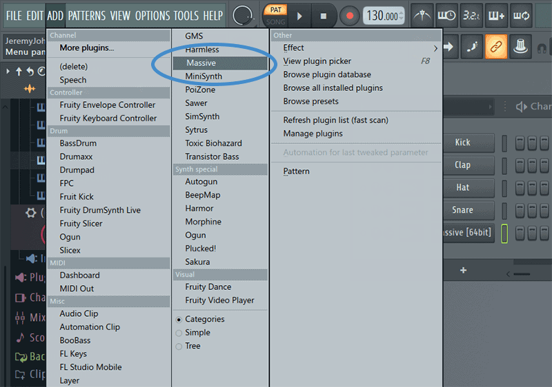 add massive to channel rack fl studio synth classic menu