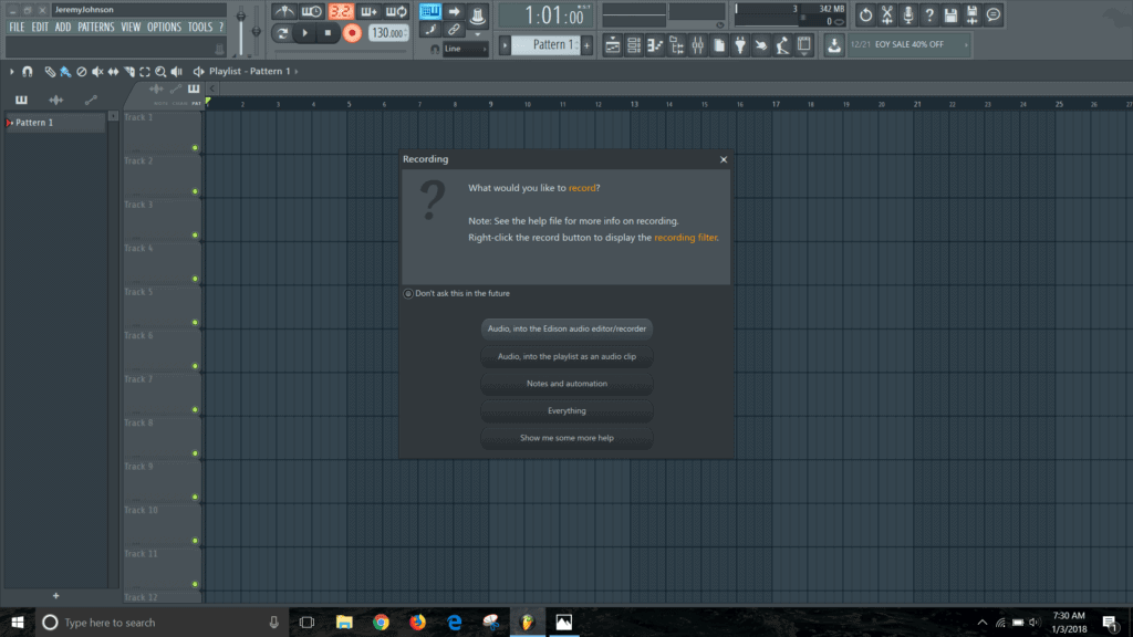 fl studio recording options alert