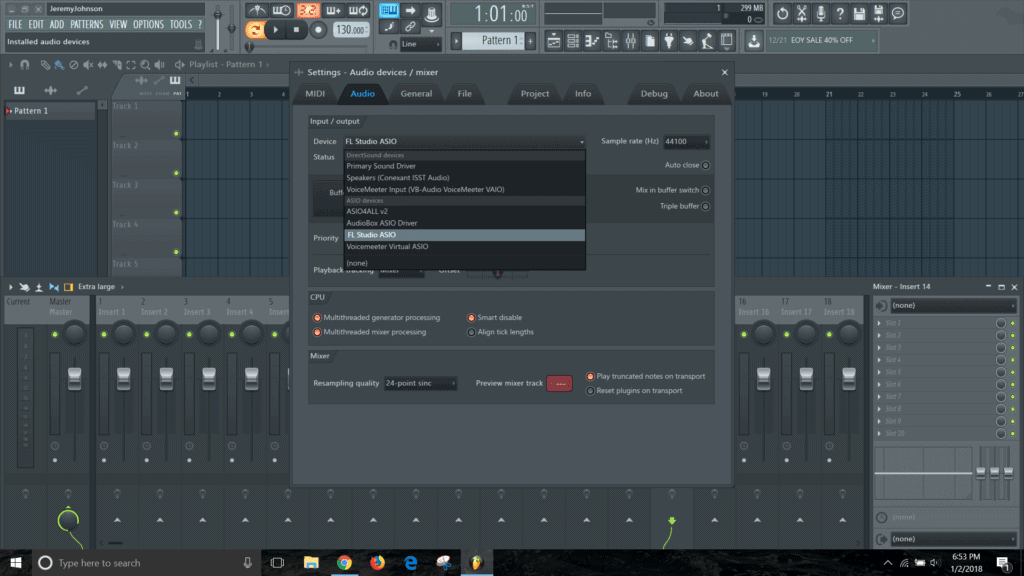 fl studio audio settings device drop down