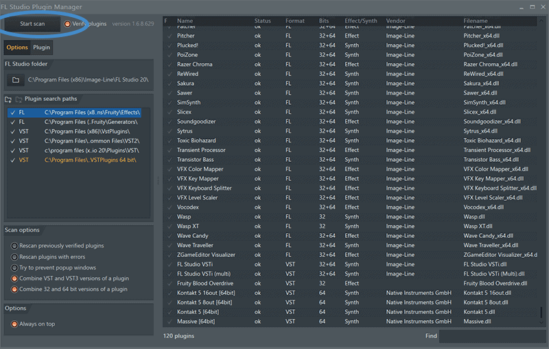 fl studio plugin manager start scan