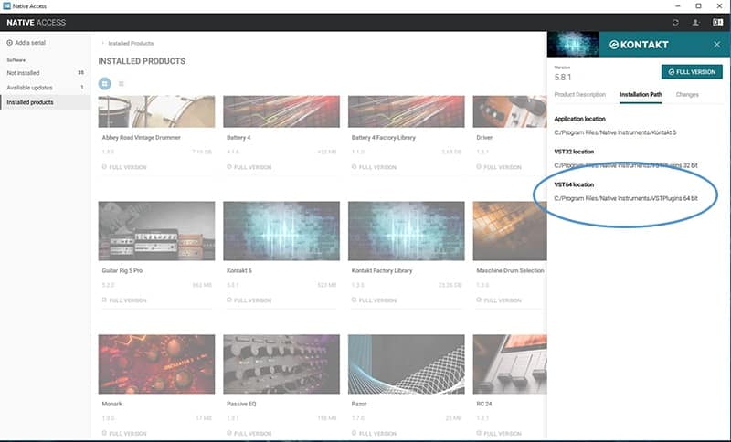 Installation Path for kontakt 5 plugin