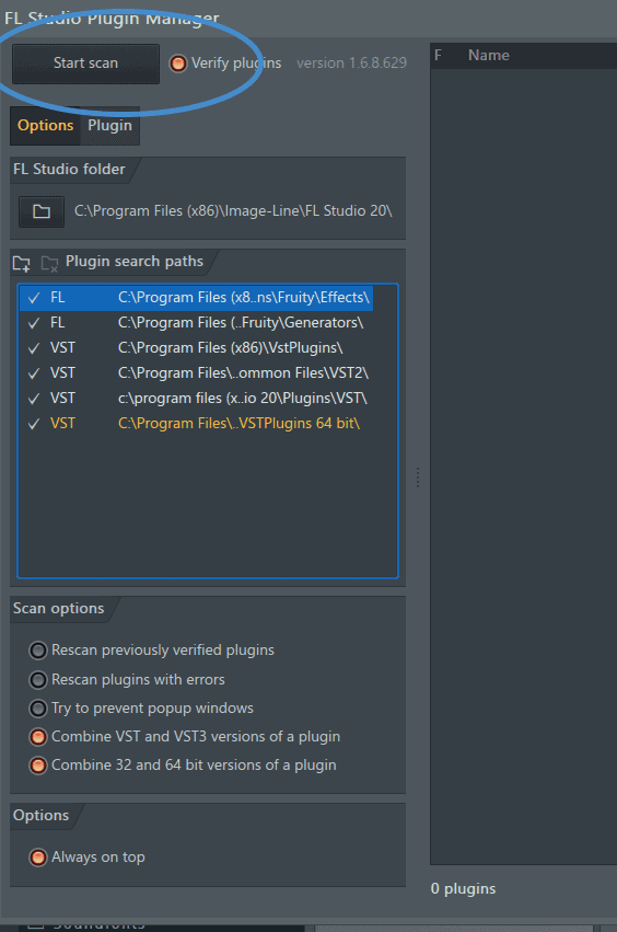 fl studio plugin manager start scan